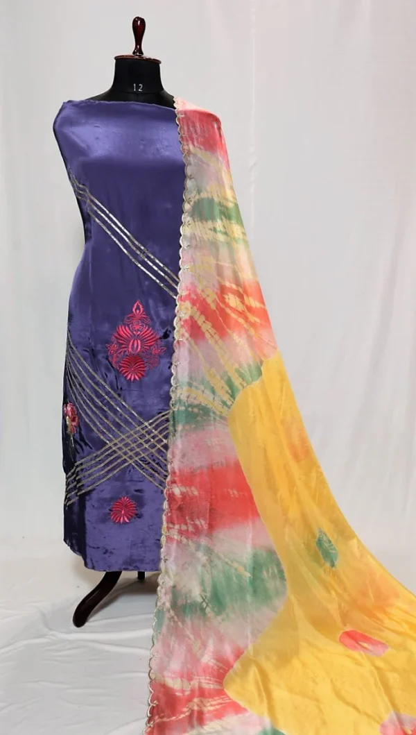 Blueish Purple Full Suit With Tabbi Silk Tie Dye Dupatta-1390
