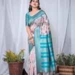 Pure Banarasi Digitally Printed Silk Saree Weaved With Zari Comes With Tassels.