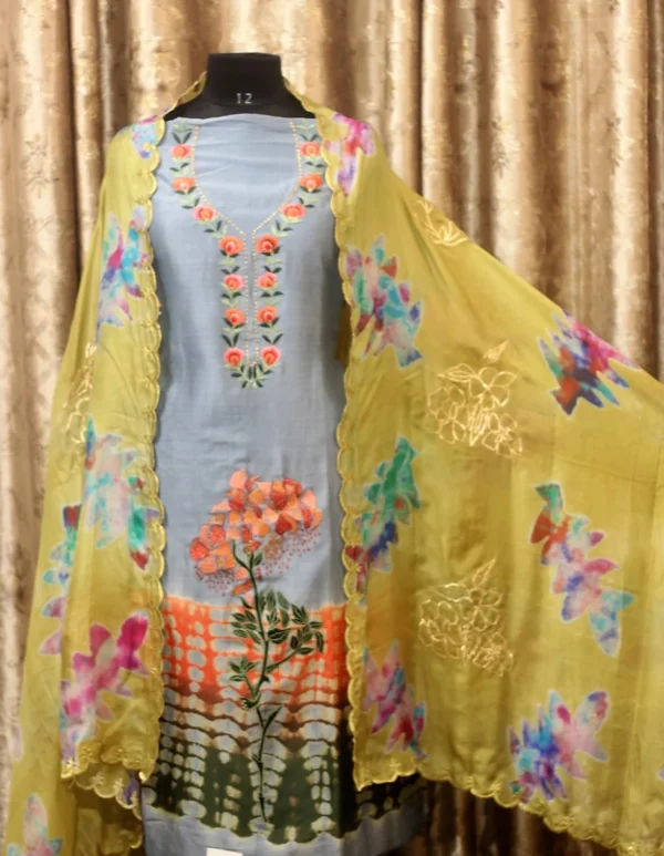 Greay Tie Dye Full Suit With Tabbi Silk Tie Dye Dupatta-1264