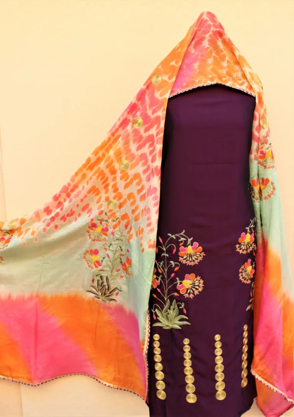 Purple Full Suit With Chinon Chiffon Tie Dye Dupatta