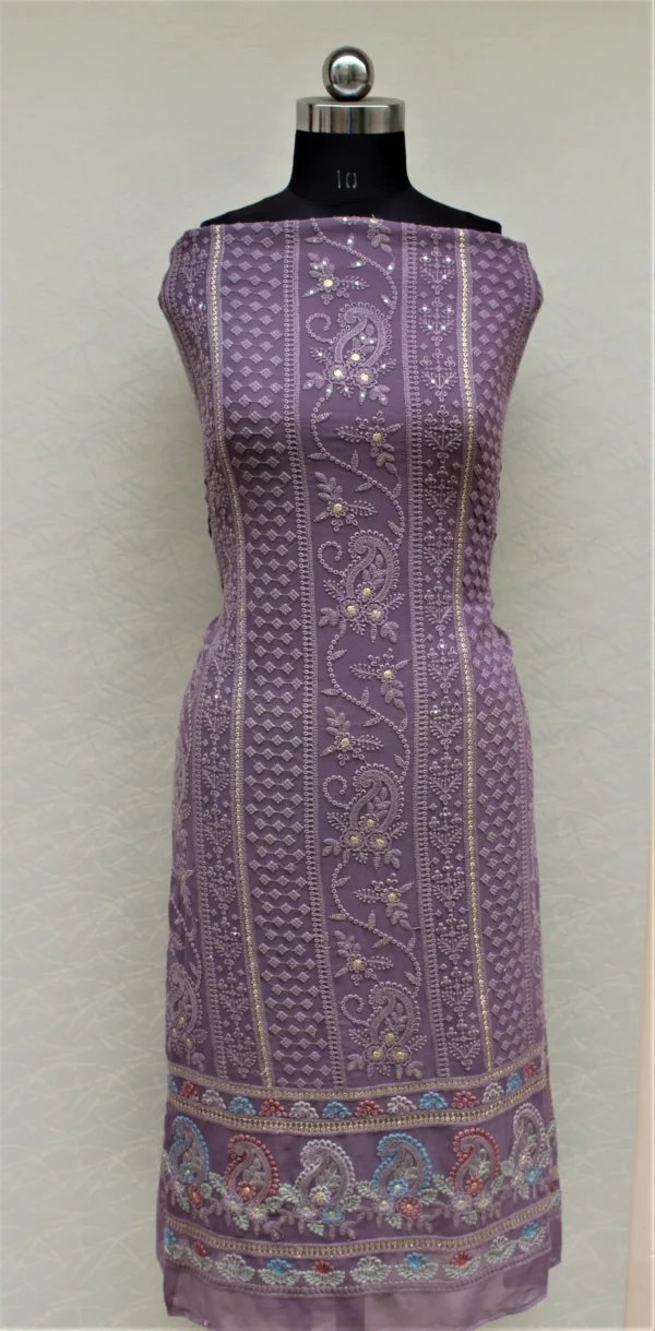 Purplish Greay Full Suit With Chinon Chiffon Dupatta