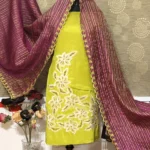 Parrot Green Full Suit With Wine Dupatta-1611