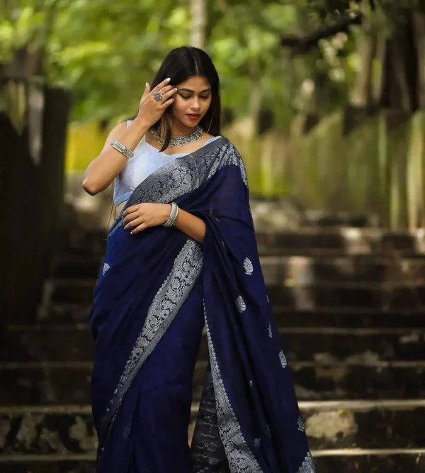 Blue Pure Kanjivaram Silk With Confounding Blouse Piece