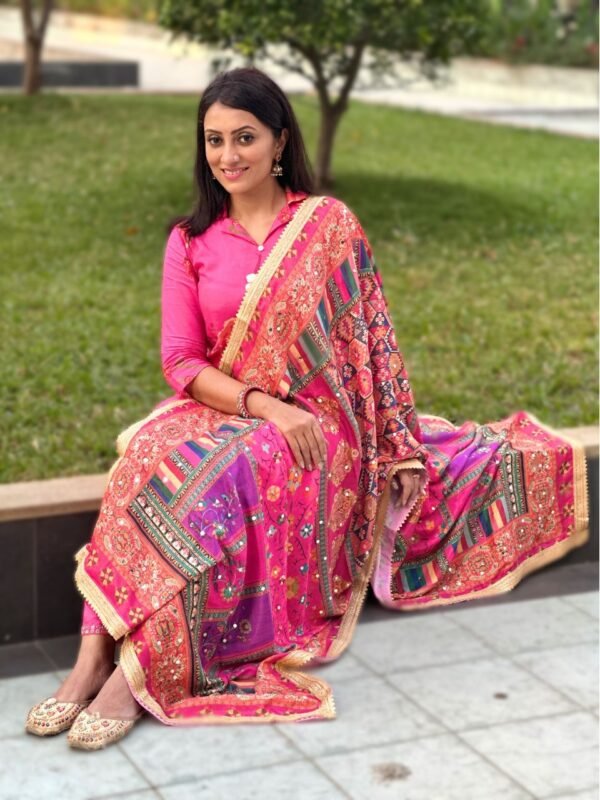 Multicolour Digitally Printed Pakistani Mirror Work Dupatta