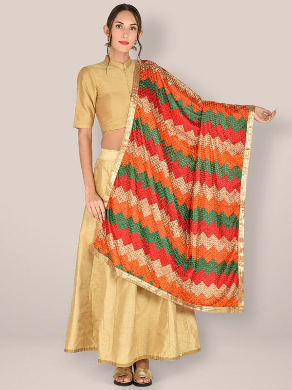 Multicolored Phulkari Embroidered Chiffon Dupatta.
