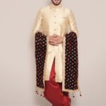 Men's Dark Maroon Velvet Stole with Foil Print.