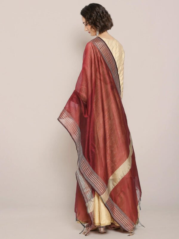 Dark Maroon Solid dupatta with Woven Border