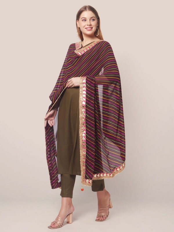 Georgette dupatta with Multi Colour Stripes  and Gotta Patti border