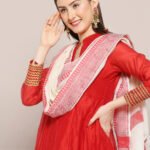 Off White Handloom Cotton Dupatta with Red border