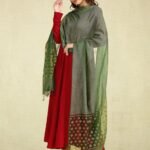 Sage Green Cotton Blend Dupatta with Self Designed Organza Sheer Border