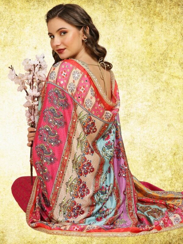 Digitally Printed Multicoloured Pakistani Chinnon Dupatta with Mirror Work