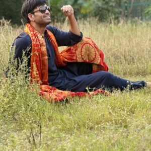 Red & Orange Men's Banarasi Bandhani Gharchola Silk Dupatta