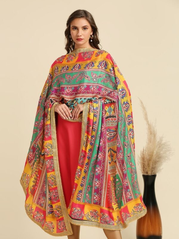 Multicolour Digitally Printed Pakistani Mirror Work Dupatta