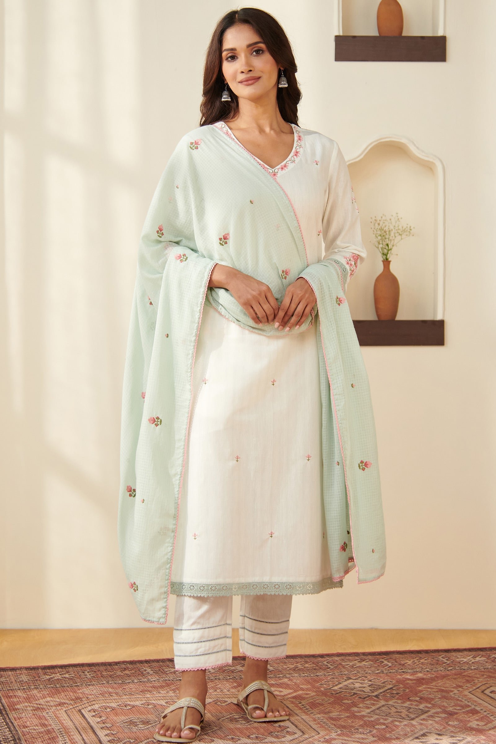 Mehraab Rumeha Off White Narrow Pants
